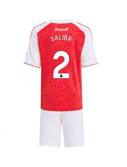 Arsenal William Saliba #2 Replika Hemmakläder Barn 2025-26 Kortärmad (+ byxor)